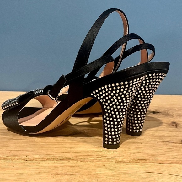 J. Crew Made-in-Italy crystal bow heels in satin shoes BV711 Black 8 NEW - Picture 7 of 9